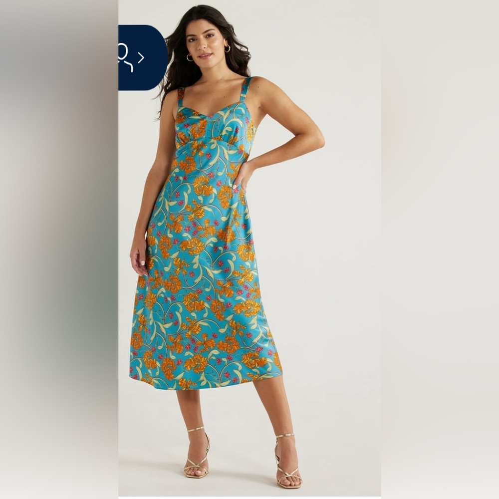 NWOT Sofia Jeans Gorgeous Blue Floral Midi Slip Dress Size L